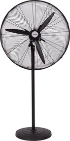 Ventilatore Industriale a Piantana 3 Pale Ø75cm 3 Velocità in Acciaio Laminato Nero...