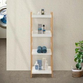 Scaffale per bagno in legno bamboo bianco 4 mensole Tahiti