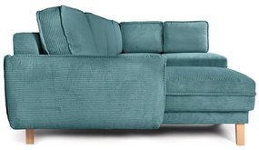 Divano angolare turchese allungabile (con penisola a destra/a forma di "U") con rivestimento in velluto a coste Tori – Bonami Selection