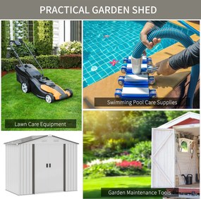 Casetta Box da Giardino Porta Utensili 213x130x185 cm con Porte Scorrevoli in Acciaio Bianco...
