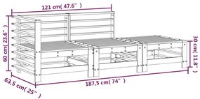 Set Salotto da Giardino 3 pz Nero in Legno Massello di Pino