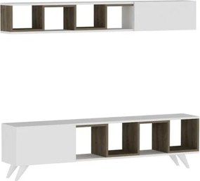 Mobile TV Con Piedini 180 Cm Con Mensola Superiore Priscilla Bianco E Noce