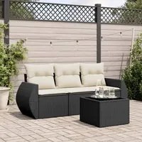 Set Divani da Giardino 4 pz con Cuscini Nero in Polyrattan 3221065