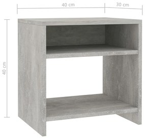 Comodino Grigio Cemento 40x30x40 cm in Legno Multistrato