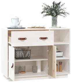 Credenza bianca 98,5x40x75 cm in legno massello di pino