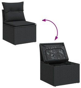 Set Divani da Giardino 14pz con Cuscini in Polyrattan Nero