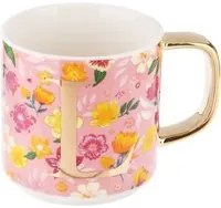 Mug fiori con lettera L in New Bone China, 350 ml