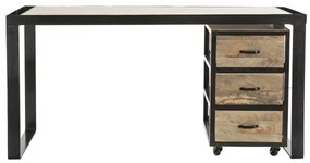 Scrivania industriale con cassettiera mobile in legno massello di mango L156 cm INDUSTRIA