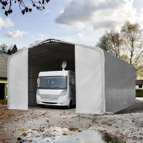 TOOLPORT 8x12m tenda garage 4m, PVC 850, grigio, con statica (sottofondo in terra) - (99460)