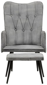 Poltrona a schienale alto con poggiapiedi grigio vintage tela