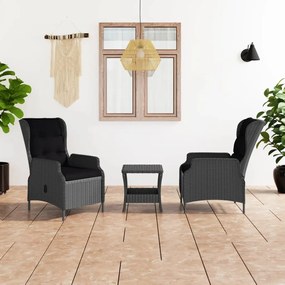 Set Divani da Giardino 3 pz con Cuscini Polyrattan Grigio Scuro