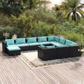 Set Divani da Giardino 11 pz con Cuscini in Polyrattan Nero