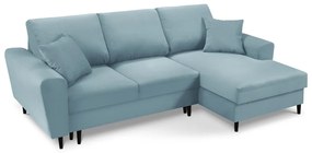 Divano angolare azzurro allungabile e con contenitore (con penisola a destra/con chaise lounge) con rivestimento in velluto a coste Kyoto – Cosmopolitan Design