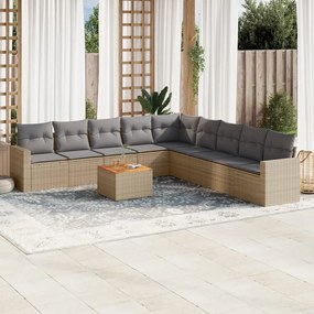 Set divano da giardino 10 pz con cuscini beige in polyrattan