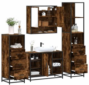 Set Mobili Da Bagno 4 Pz Rovere Fumo İn Legno Multistrato /