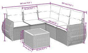 Set Divano da Giardino 6 pz con Cuscini Nero in Polyrattan