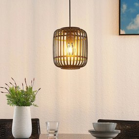 Lampada a sospensione Lindby Canyana, nero, rattan, Ø 22 cm