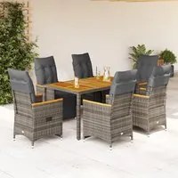 Set Bistr da Giardino 7 pz con Cuscini in Polyrattan Grigio 3276970