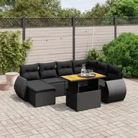 Set Divani da Giardino con Cuscini 8 pz Nero in Polyrattan 3272308