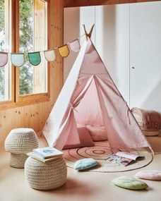 Kave Home - Tipi Darlyn 100% cotone rosa e gambe in legno massello di pino