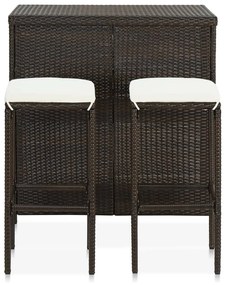 Set da bar 3 pz in polyrattan marrone