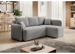 Divano angolare grigio chiaro allungabile/con contenitore (con penisola a destra/con chaise lounge) e rivestimento in velluto Hadson – ELTAP