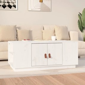 Tavolino Da Salotto Bianco 100x50x41 Cm Legno Massello Di Pino /