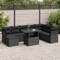 Set Divani da Giardino 9 pz con Cuscini Nero in Polyrattan 3326206