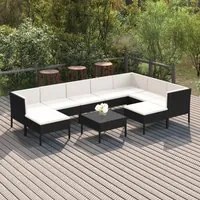 Set Divani da Giardino 10 pz con Cuscini in Polyrattan Nero 3094436