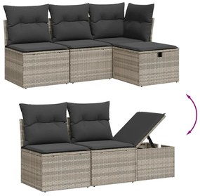 Set divano da giardino 6pz con cuscini grigio chiaro polyrattan