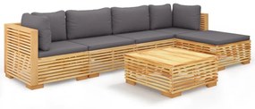 Set divani da giardino 6 pz con cuscini legno massello di teak