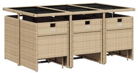 Set pranzo da giardino 11 pz con cuscini beige misto polyrattan