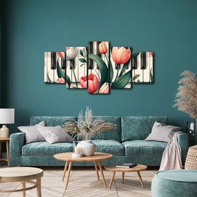 Quadri 5 pezzi – Note floreali di primavera sui tasti del pianoforte