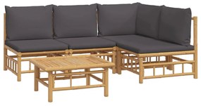 Set Salotto da Giardino 5pz con Cuscini Grigio Scuro Bambù