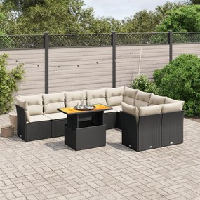 Set Divani da Giardino 10pz con Cuscini in Polyrattan Nero