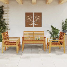 Set Salotto Da Giardino 5 Pz İn Legno Massello Di Acacia /