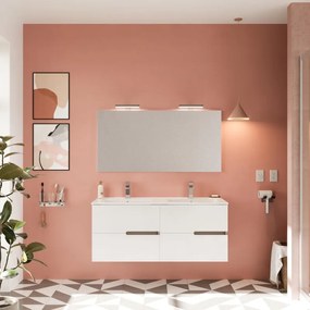 Mobile sottolavabo, lavabo e specchio EVA per doppia vasca rovere fumo e bianco in mdf L 121 x H 51 x P 46 cm 4 cassetti