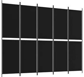 Divisorio 5 pannelli nero 250x200 cm tessuto