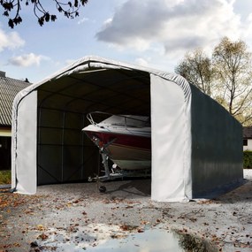 TOOLPORT 6x12m tenda garage 4m, PRIMEtex 2300, ignifugo, grigio, con statica (sottofondo in terra) - (99452)