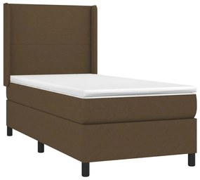 Letto a Molle Materasso e LED Marrone Scuro 90x200cm in Tessuto