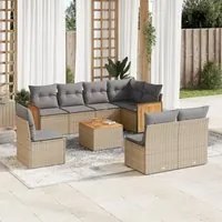 Set Divano da Giardino 9 pz con Cuscini Beige in Polyrattan 3260134