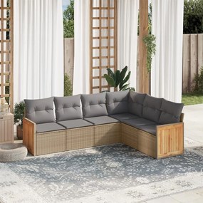 Set Divano da Giardino 6 pz con Cuscini Beige in Polyrattan