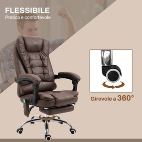 Poltrona da Ufficio 65x70x111-119 cm con Telecomando e 6 Punti di Massaggio in Microfibra Marrone...