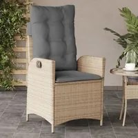 Sedia Reclinabile Giardino con Cuscini Beige Misto Polyrattan 365261