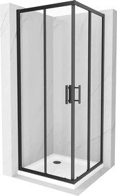 Mexen Rio cabina doccia quadrata 90 x 90 cm, trasparente, nera + piatto Flat, bianco - 860-090-090-70-00-4010B