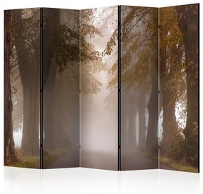 Paravento Vicolo Cieco II - Paesaggio di una strada nebbiosa tra alberi