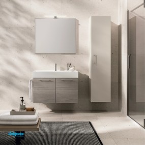 Mobile Bagno Sospeso "KA02" Da 80 Cm Composto Da Due Ante Finitura Rovere Chiostro/ Biscotto