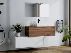 Mobile per bagno sospeso con lavabo singolo e due cassetti 94 cm Naturale scuro e Bianco - TEANA II