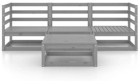 Set Divani da Giardino 4 pz Grigio in Legno Massello di Pino