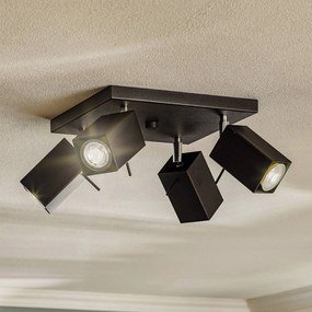 SOLLUX LIGHTING Faretto da soffitto Square, nero 4 luci quadrato